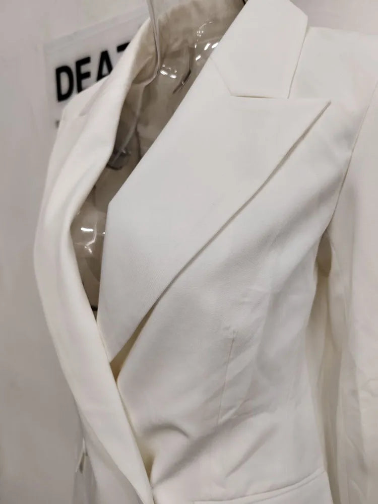 DEAT Fashion - Chaqueta de mujer con muescas, mangas largas, doble botonadura, largo medio, abrigo ajustado, primavera 2024, nuevo 7AB3405