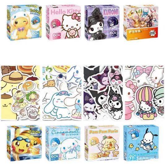 63 pegatinas de Sanrio Hello Kitty Kuromi Cinnamoroll Pochacco para niños y niñas, para hacer tú mismo, para portátil, teléfono, diario, bonitas pegatinas de dibujos animados de Sanrio