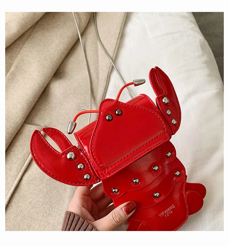 Funny Crayfish Shape Pu Shoulder Bag For Women Summer Red Phone Bag Girls' Chain Small Crossbody Bag