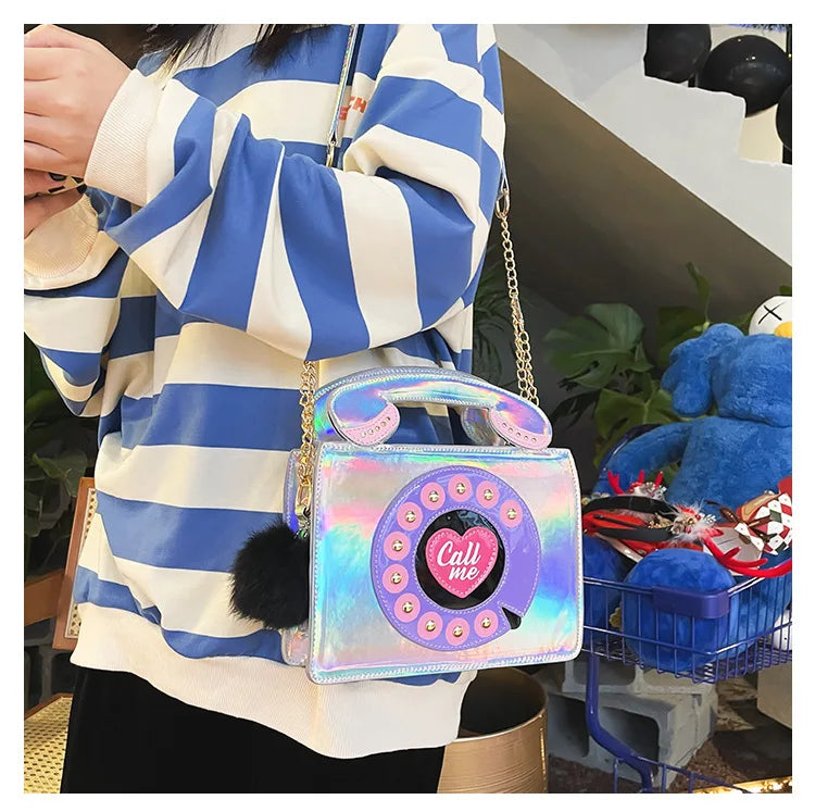 Phone Shape Luxury Shoulder Bag New Creative Women Mini Phone Purses Messenger Pack Candy Colors Bags Laser Holographic