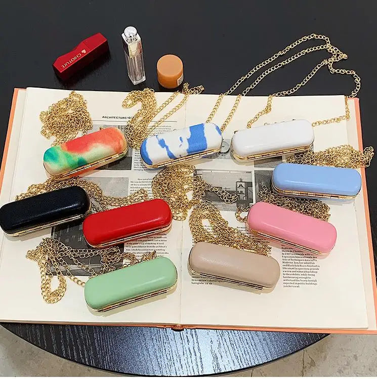 Mini Lipstick Holder Shoulder Bag with Mirror Faux Leather Women Detachable Chain Travel Crossbody Purse Makeup Storage Handbag