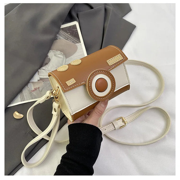 New Women Cute Contrasting Colors Camera Shape Clutch Ladies Casual Mini Crossbody Bag Small Shoulder Bag Purse Messenger Bags