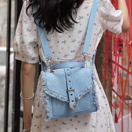 Sacs à dos en denim à franges tendance pour femmes, sac à dos de créateur pour adolescentes, sacs de voyage décontractés pour collèges, tendance simple 2024