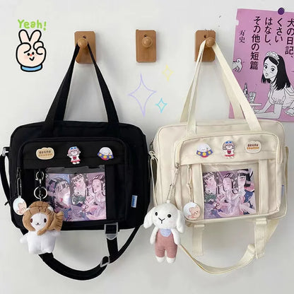 Bolso de escuela secundaria japonés para niñas, bolso transparente, bolso de hombro, bolso de mano, bolso de mano, bolso de mano grande tipo bandolera, bolso de mano para mujer