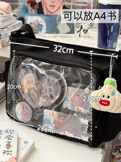 Bolso de hombro tipo libro para mujer de Itabag, bolso cruzado japonés Y2K para chicas de secundaria, bolso de mensajero con bolsillo transparente