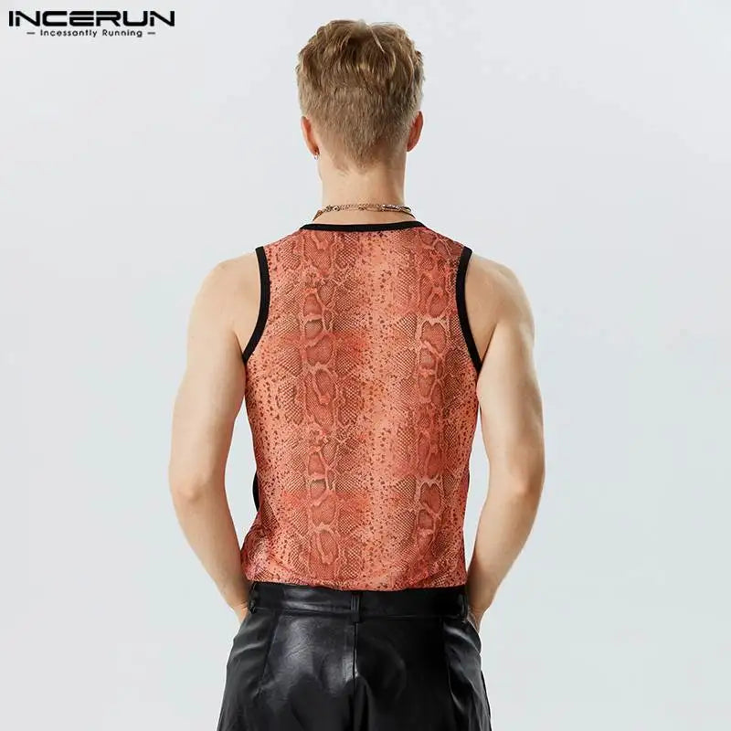 Hauts de style décontracté élégants INCERUN nouveaux gilets en deux pièces faux à motif creux pour hommes beau gilet imprimé pour hommes S-5XL 2023