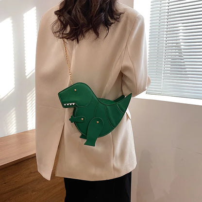 Bolso de hombro de moda para mujer, con forma de dinosaurio de dibujos animados, estilo vintage, informal, tipo mensajero, de piel sintética, minibolso de mano para mujer