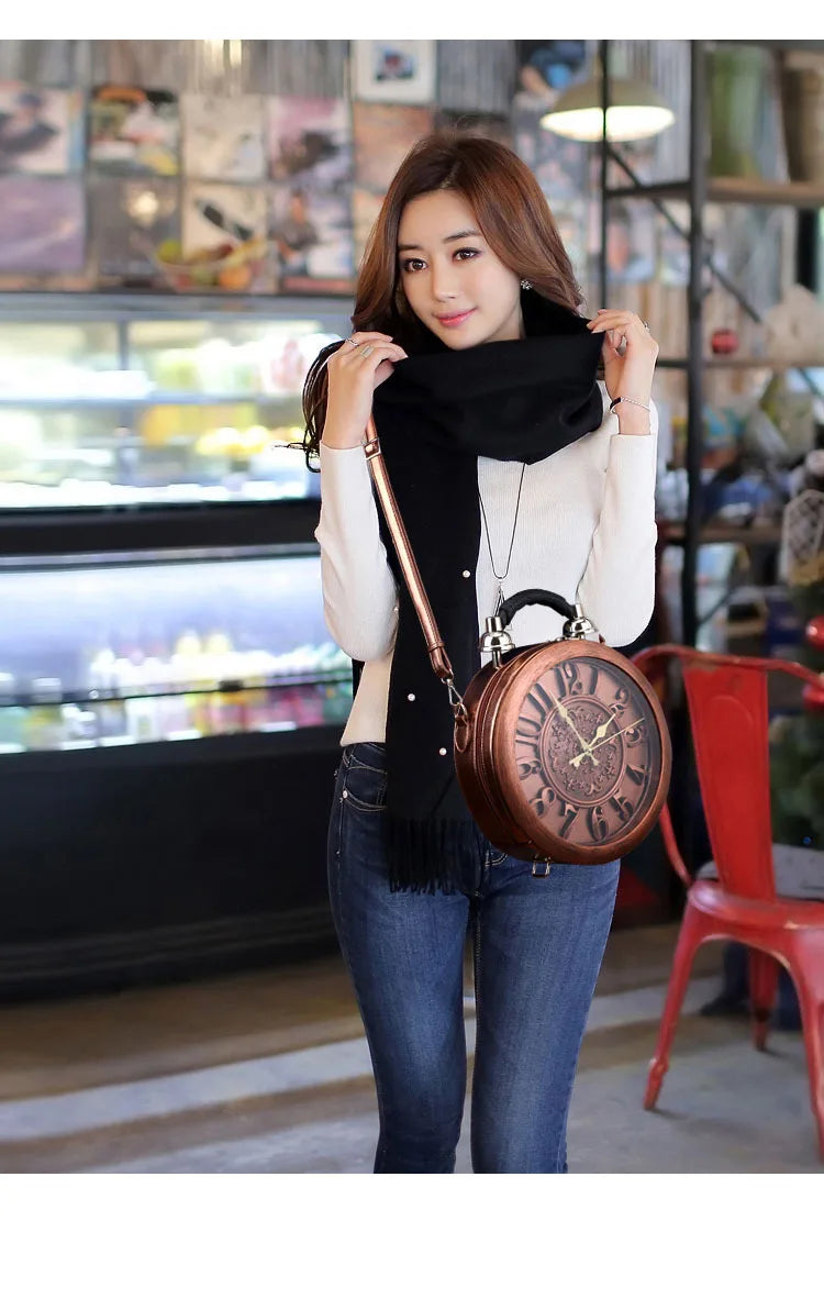 Bolsos de diseño retro con despertador real para mujer, bolsos de mano estilo punk lolita, bolsos de lujo vintage elegantes, bolso bandolera para mujer