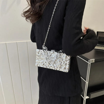 Bolso de mano acrílico con forma de caja de hielo y grietas para mujer, bolso bandolera portátil con cadena gruesa, bolso de cena para mujer, bolso de noche pequeño