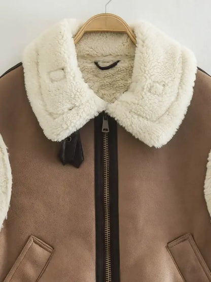 Suninheart Femmes 2022 Automne Fausse Fourrure Gilet Manteau Chaud Vintage Femme Gilets Manteau Nude Fermeture Éclair Veste Sans Manches Nouveau dans Vêtements D'extérieur