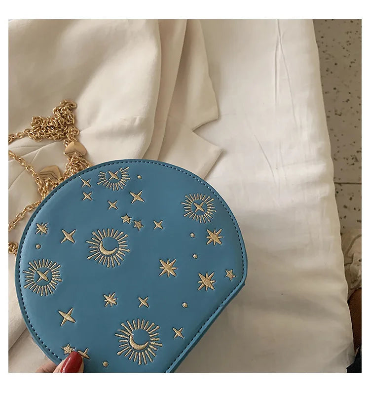 Fashion Starry Sky Round Bags Women Crossbody Bag Luxury Chain Circular Shoulder Bag Lady Small Embroidery Women's Handbag