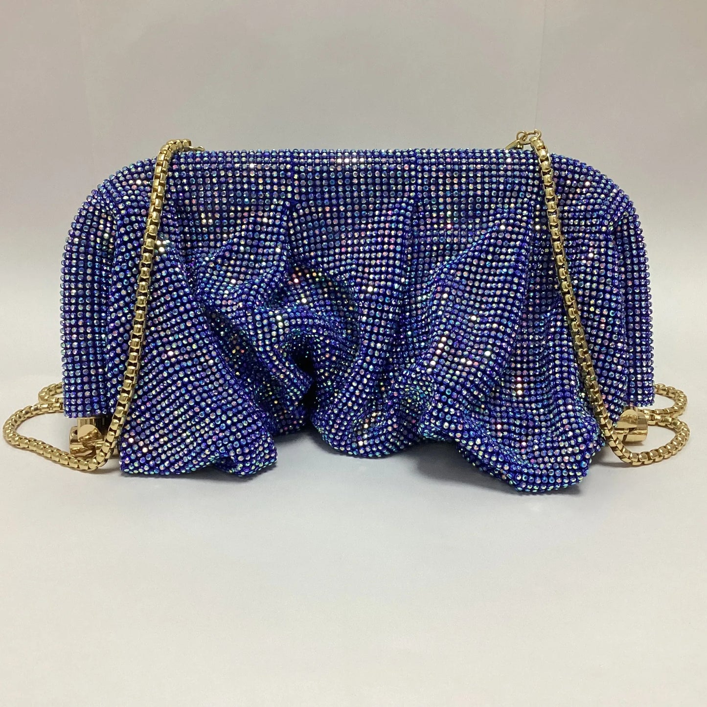 Bolso de mano de lujo con diamantes de imitación fruncidos y degradados para mujer, bolso cruzado con cadena de diamantes brillantes, bolso de fiesta de noche con purpurina