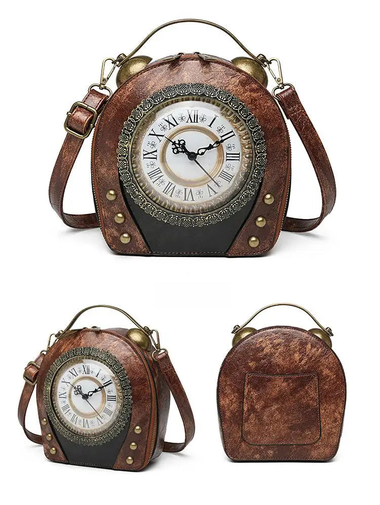 Style Bag female retro portable handbag No. 5 battery walkable clock female bag can be shoulder messenger PU bag