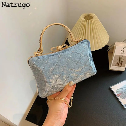 Bolso de mano de terciopelo para mujer, de lujo, para cenas formales, para dama de honor, para bodas, fiestas, con diamantes, bolso de hombro con cadena para mujer