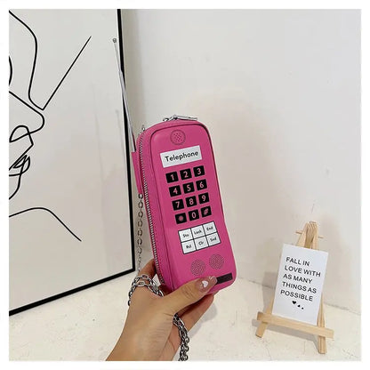 Lindo bolso de hombro para niñas, divertido bolso estilo teléfono móvil, moderno bolso bandolera de un solo hombro con cadena digital y estampado para mujer