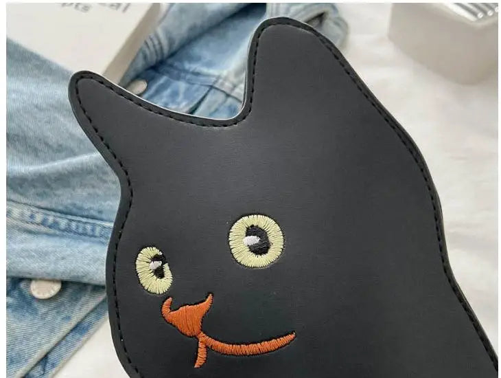 Bolso pequeño y bonito para mujer, bandolera con diseño de gato divertido, bolso de piel sintética para el pecho y la cintura