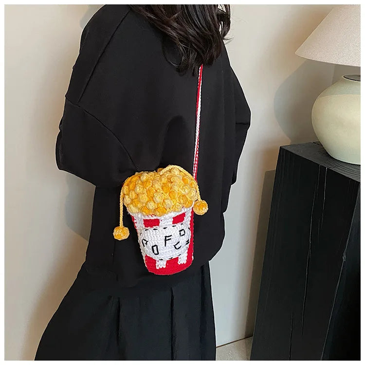 Bolso bandolera pequeño y bonito para mujer, bolso cruzado de punto con forma de palomitas de maíz, bolso para teléfono para niñas