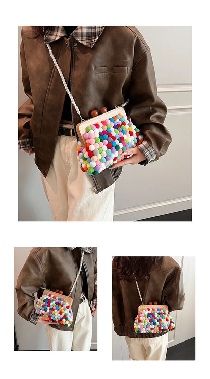 Bolso de hombro para mujer, bolso de mano con perlas de color caramelo, bolso cruzado con concha personalizado