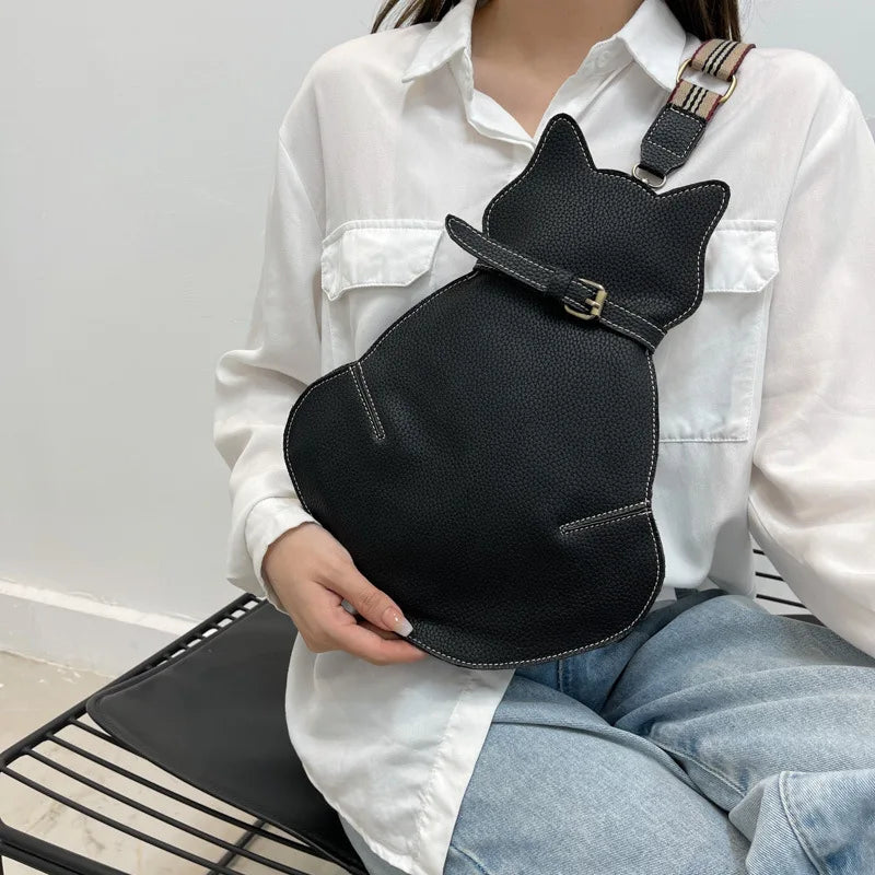 Bolso bandolera personalizado con diseño de gato, bonito bolso de un solo hombro, moderno bolso de pecho retro con textura de cuero suave, bolso de diseñador para mujer 2024