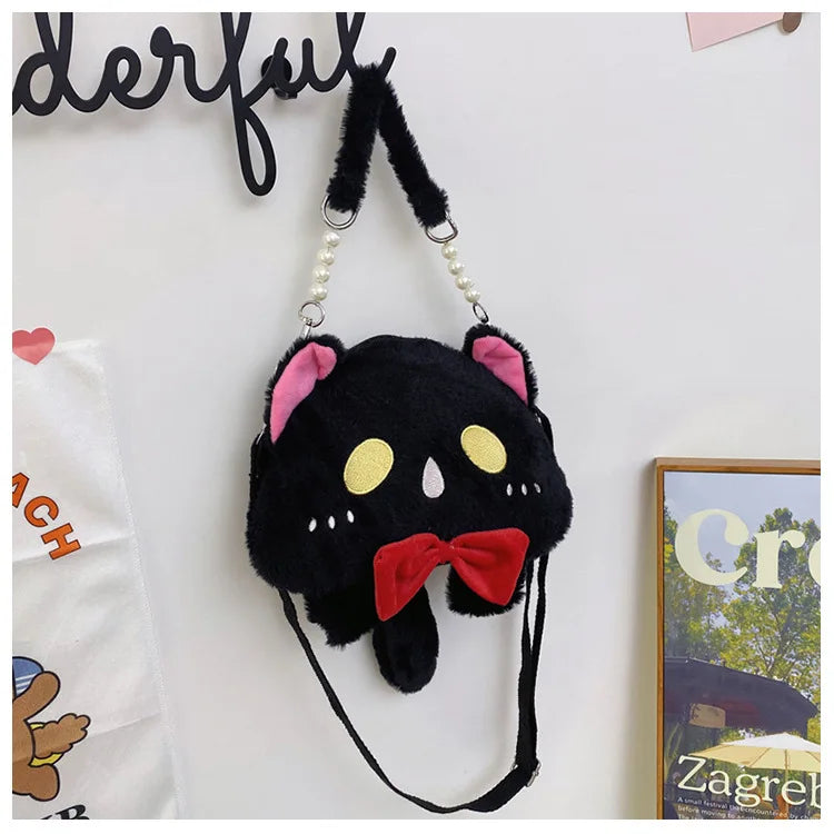 2024 Nuevo bolso de hombro de gato de peluche Lindo bolso de mano pequeño Bolso de mano de diseño de dibujos animados para mujer Elegante bolso cruzado Monedero