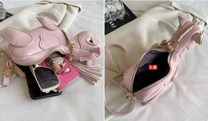 Lady Fashion High Quality Animal Horse Shape Shoulder Bag Cute PU Leather Tassel Crossbody Bag Female Handbags