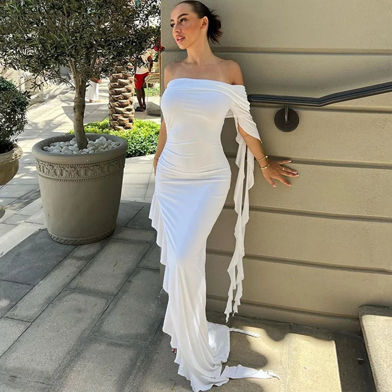 Dulzura One Shoulder Ruffle Maxi Dress Irrigrual Party Long Dress Evening Birthday Clothes Elegant Outfits 2023 Summer