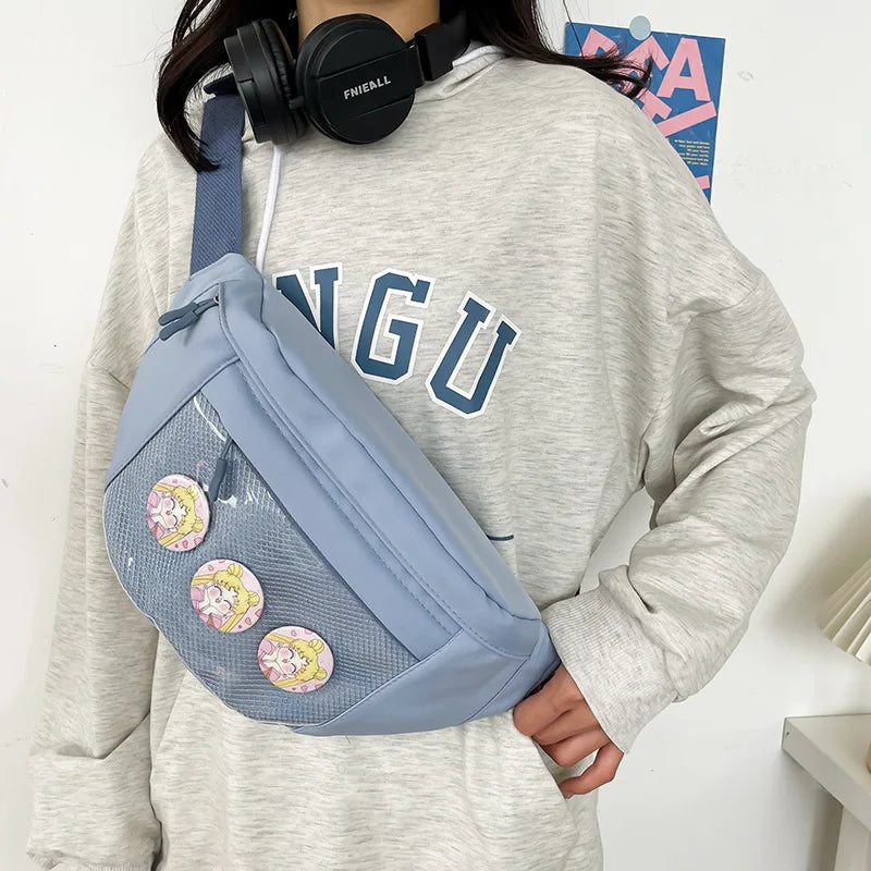 Bolso de pecho japonés kawaii para mujer, bolso cruzado transparente, bolso de mano para mujer, bolso de hombro, bolso de cintura, novedad de 2023