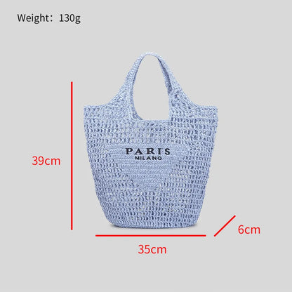 fashion hollow letters women shoulder bags designer straw handbags paper woven summer beach bag casual large tote purses 2024