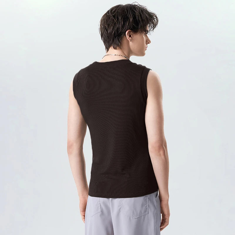 2023 Camisetas sin mangas para hombre, lisas, con cuello redondo, mangas con cordón, chalecos casuales de fitness, ropa de calle de verano, ropa de moda para hombre INCERUN