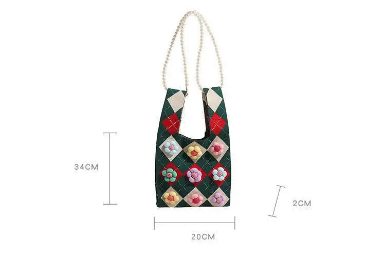 Sac à main noué pour femme, sac à poignée supérieure, décoration florale 3D, sac fourre-tout en tricot, sacs à main chics, pochettes en crochet tissées