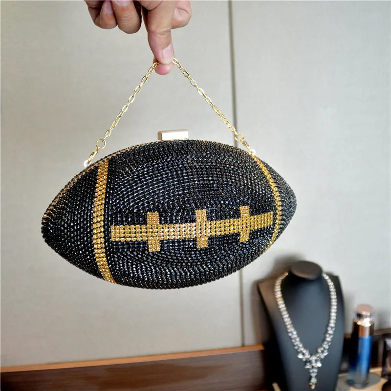 Diamond Evening Clutch Purse Bag Bridal Bling Football Shape Handbag Trendy Fashion One-shoulder Lady Rhinestone Box Case