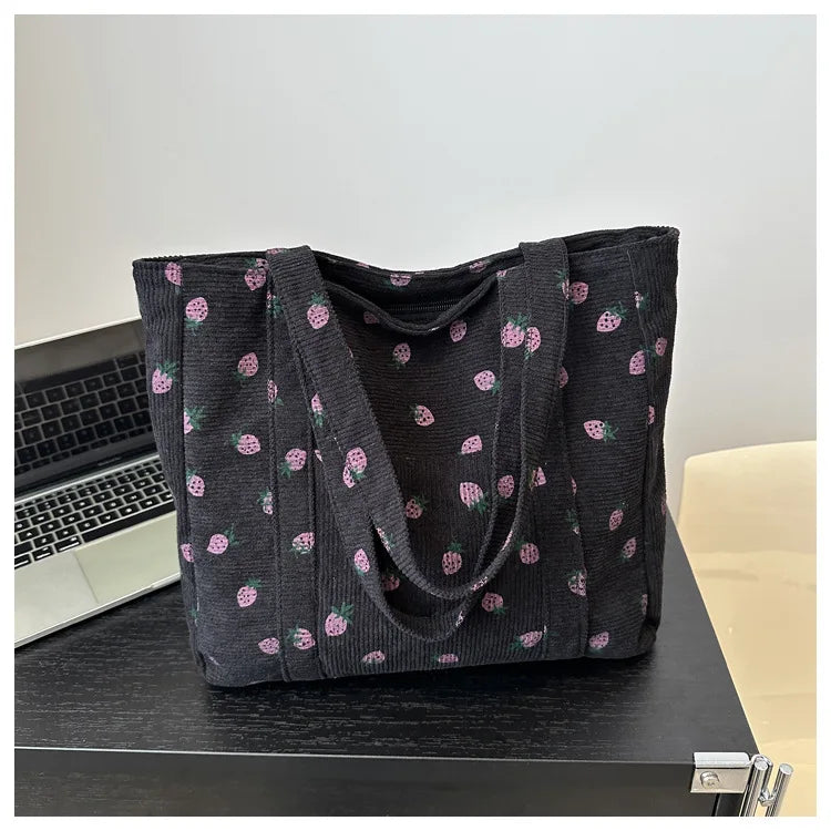 Sac fourre-tout décontracté à motif de fraises, grande capacité, sacs à bandoulière pour femmes, sacs à main chics et simples, grand sac de courses en nylon, sacs à main pour étudiants