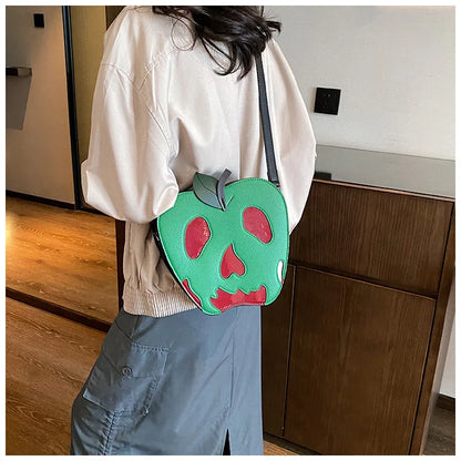 Bolso bandolera con forma de manzana envenenada para Halloween, divertido bolso de hombro, novedoso bolso de mano de piel sintética