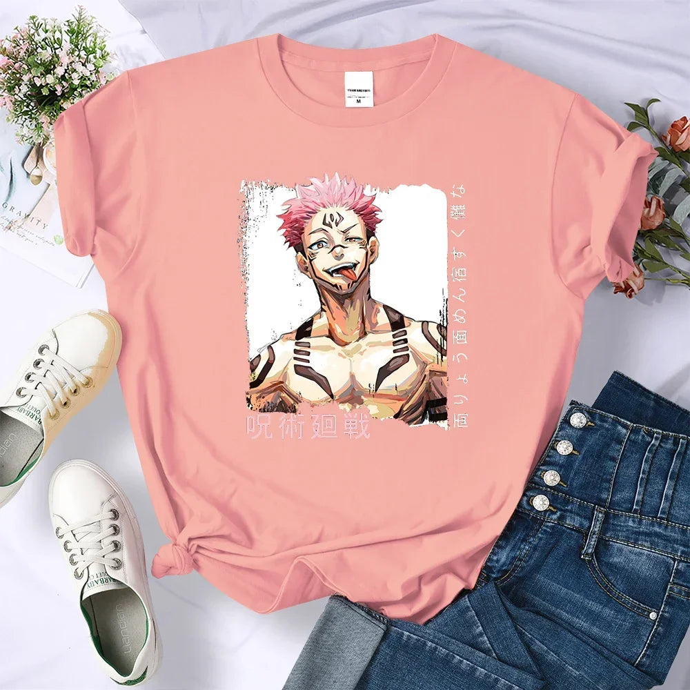 T-shirt pour femme, haut court, respirant, décontracté, style hip-hop, à manches courtes, animé Jujutsu Kaisen Ryomen Sukuna