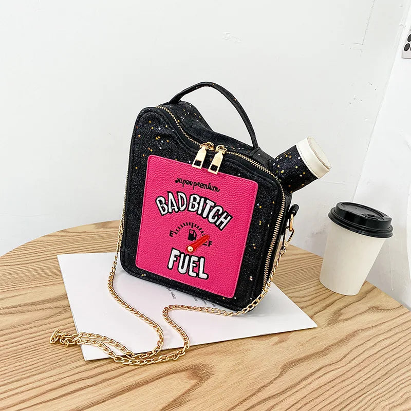 Fashion Personality Laser Sequin Embroidery Letter Oil Pot Bag Creativity Funny Chain Shoulder Bag Women Cute Messenger Bag