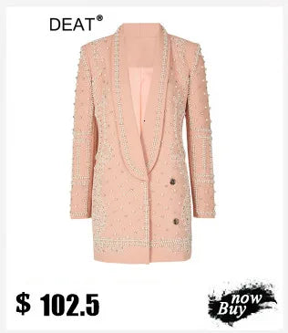 DEAT Fashion Blazer Femme Col Cranté Double Boutonnage Paillettes Manches Longues Rose Costume Vestes Automne 2024 Nouvelle Marée 7AB643