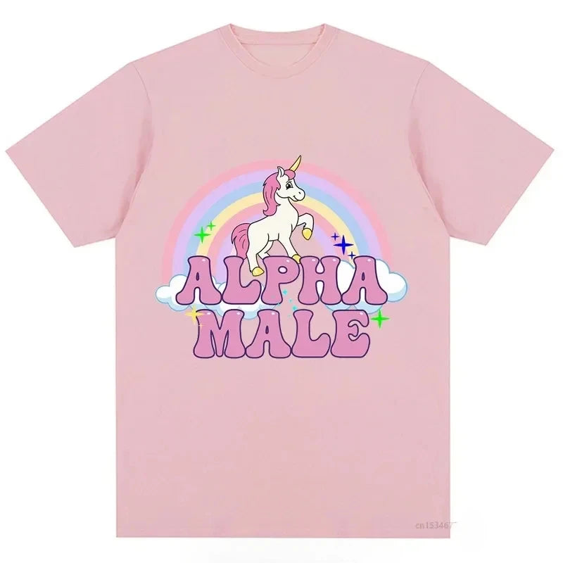 T-shirt licorne Alpha Male T-shirts graphiques arc-en-ciel T-shirts drôles Femmes Mode Hip Hop Hommes Hauts Coton Unisexe Vêtements esthétiques