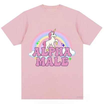 T-shirt licorne Alpha Male T-shirts graphiques arc-en-ciel T-shirts drôles Femmes Mode Hip Hop Hommes Hauts Coton Unisexe Vêtements esthétiques