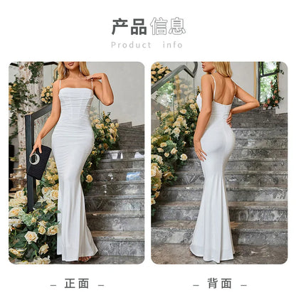 Vestidos elegantes para mujer, vestido largo con corsé de almendra, drapeado, para noche, fiesta, ceñido al cuerpo, sexy, sin espalda, con espiga