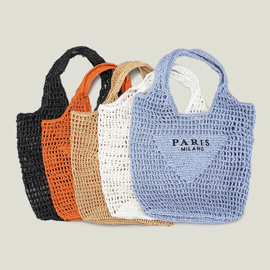 fashion hollow letters women shoulder bags designer straw handbags paper woven summer beach bag casual large tote purses 2024