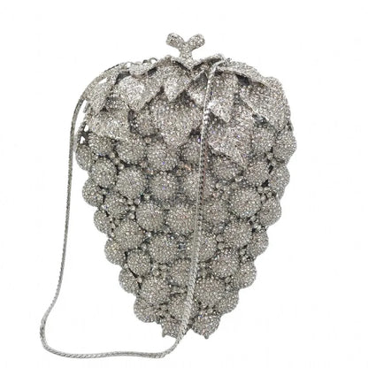 Bolso de mano de noche con forma de uva para mujer, bonito bolso de hombro con brillantes y diamantes de imitación para banquetes y fiestas de graduación