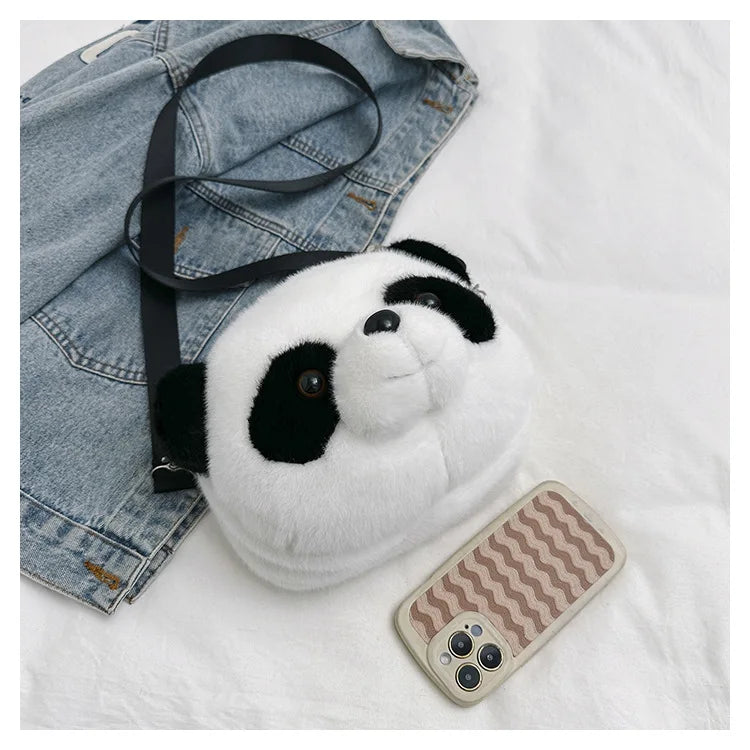 Cute Cartoon Panda Plush Shoulder Bag Kids Crossbody Bag Student Wallet Coin Purse Kids Phone Bag Best Birthday Gift