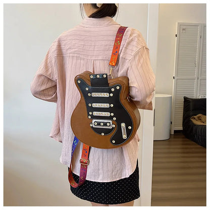 Sacs à bandoulière créatifs en forme de guitare pour femmes, sac à bandoulière fantaisie, sac fantaisie amusant, sac à bandoulière décontracté en PU de style Y2K 2024