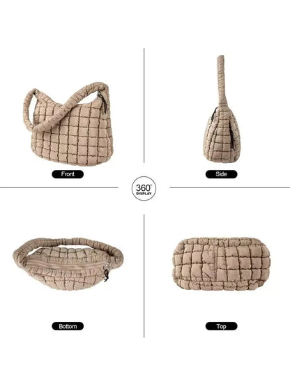 Bolsos de hombro casuales con frunces para mujer, bolsos cruzados acolchados, bolsos de mano de nailon de gran capacidad, bolsos grandes para compras