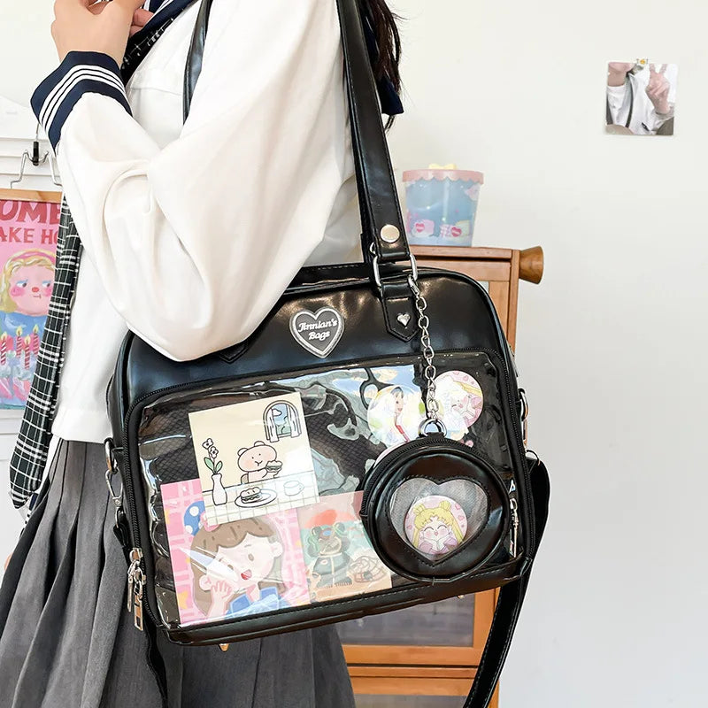 Sac de style japonais Kawaii pour femmes, sac d'uniforme JK en cuir PU, sac à bandoulière transparent pour filles, sacs d'école pour étudiants itabag pour femmes