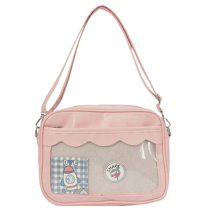 Bolso pequeño JK para mujer, estilo japonés Harajuku, de piel sintética, tipo bandolera, para la escuela, transparente, para mujer