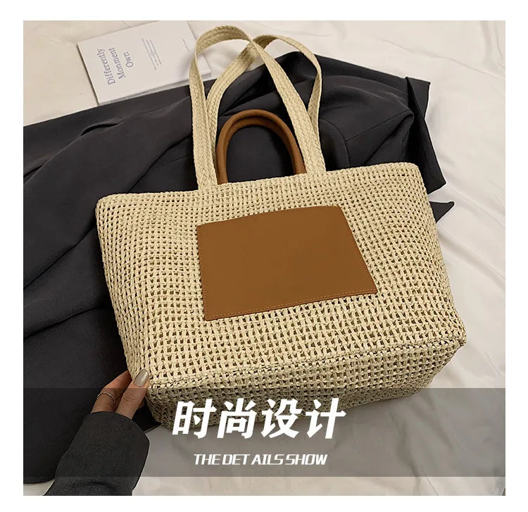 Casual Large Capacity Straw Tote Bag Hollow Paper Weave Women Shoulder Bags Handmade Summer Beach Handbag Big Bali Shopper Purse