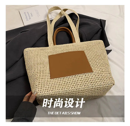 Casual Large Capacity Straw Tote Bag Hollow Paper Weave Women Shoulder Bags Handmade Summer Beach Handbag Big Bali Shopper Purse