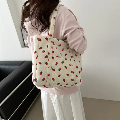 Sac fourre-tout décontracté à motif de fraises, grande capacité, sacs à bandoulière pour femmes, sacs à main chics et simples, grand sac de courses en nylon, sacs à main pour étudiants