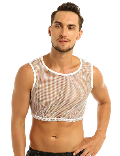 YiZYiF T-shirt sexy en maille transparente pour homme, haut transparent, t-shirt sexy pour homme, débardeur, vêtements de club pour homme